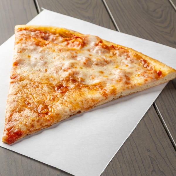 A single slice of Annie's classic cheese pizza with melted mozzarella and tomato sauce.