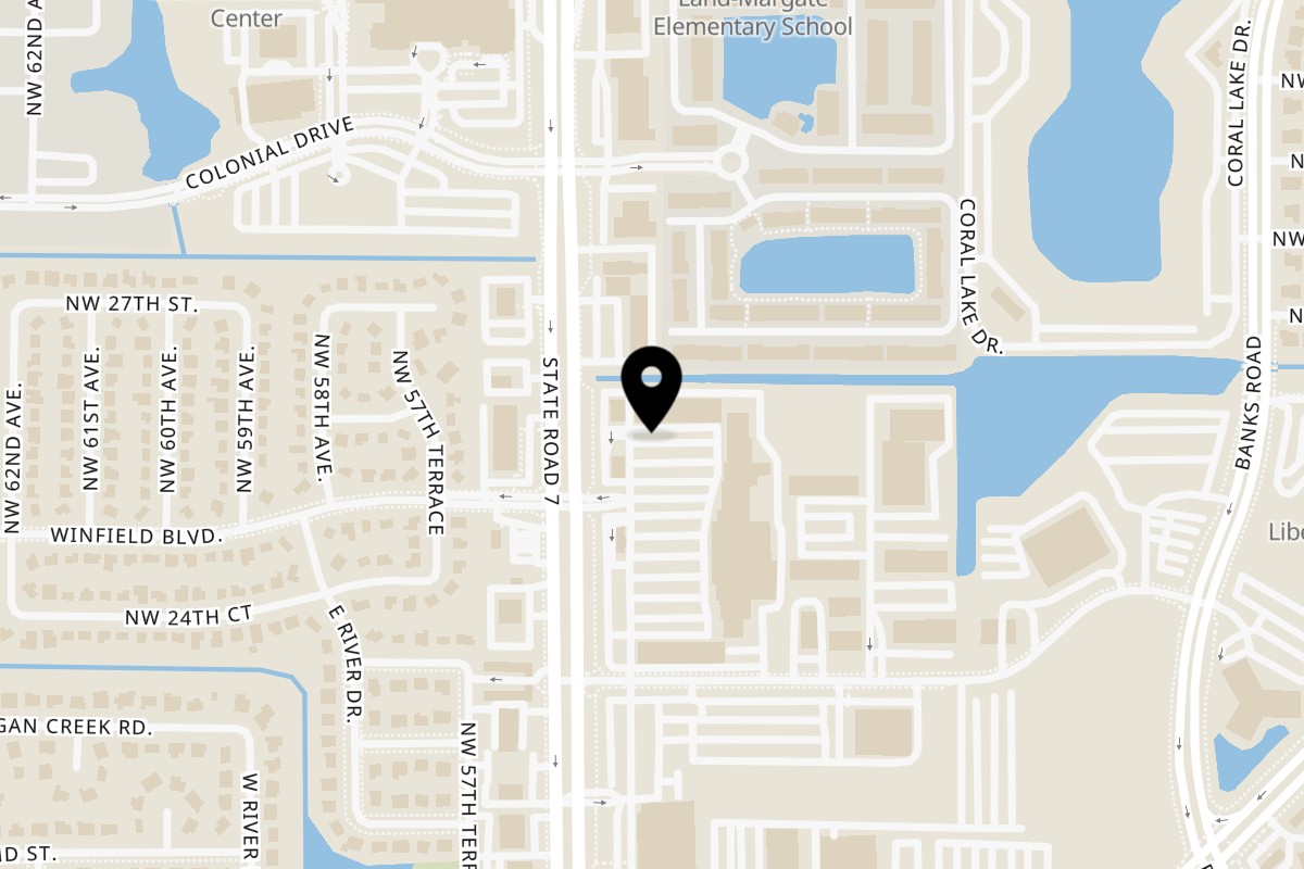 Map showing the location of Annie's Pizza Subs & Wings on 2524 N State Rd 7 in Margate